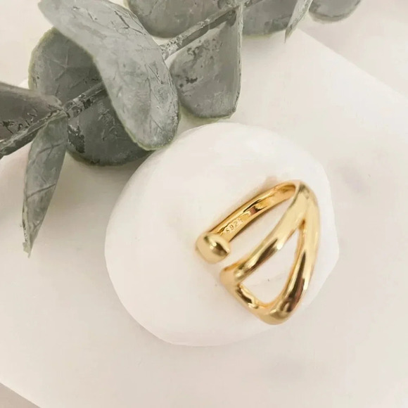 925 Sterling Silver Chunky Ring Gold Wrap Ring Large Ring Statement Ring - Picture 7 of 7